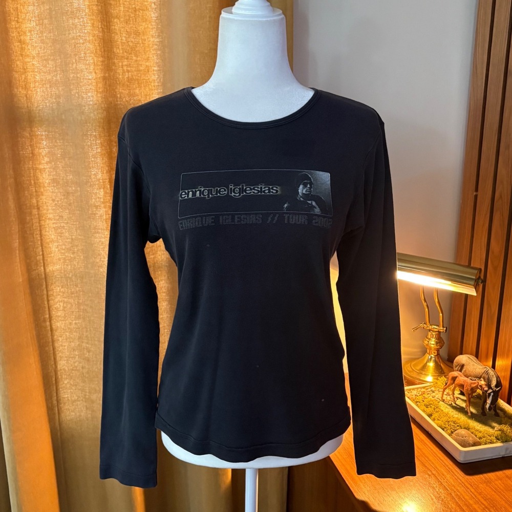Enrique Iglesias Tour 2002 Vintage Long Sleeve Graphic T-Shirt Black Size L